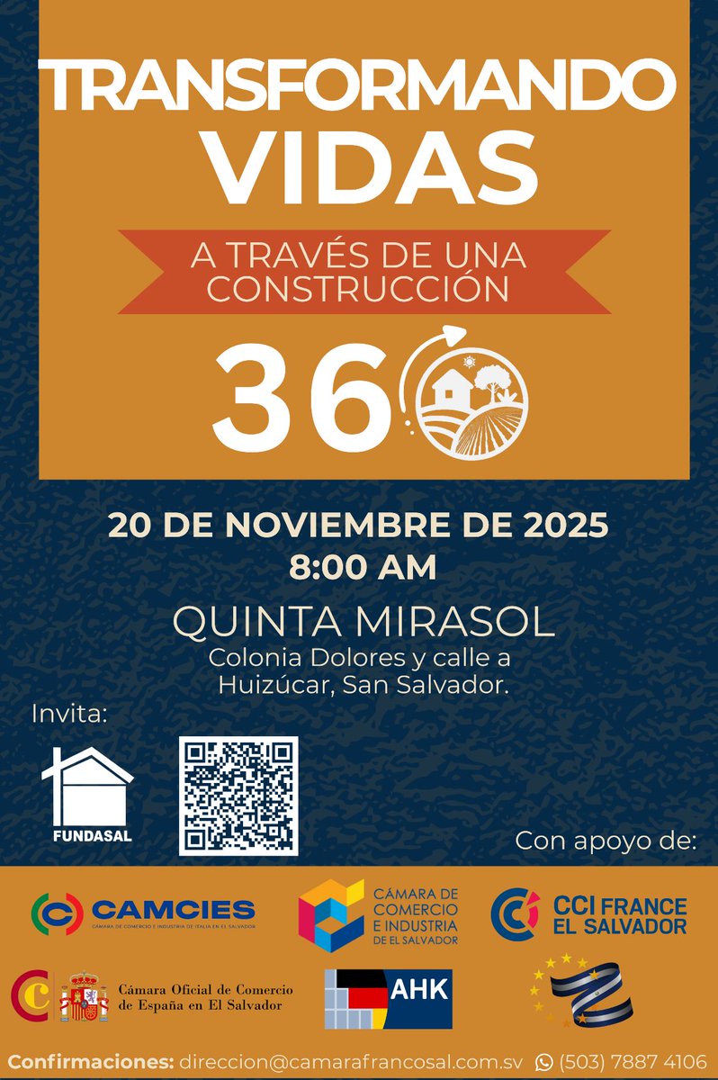 La CCI France El Salvador junto con las Cámaras de Alemania, España e Italia que conforman la Unión de Cámaras de la UE , asistieron al desayuno solidario de FUNDASAL, ganador del Premio Mundial del Hábitat Bronce 2025 y del premio Fundación Gloria de Kriete 2025.