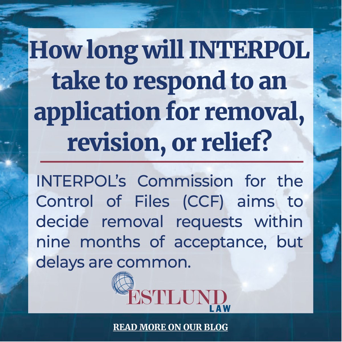 How long will INTERPOL take to respond to an application for removal, revision, or relief?
#MichelleEstlund  has a proven track record of success with #INTERPOL cases, and she uses that knowledge every day to help clients get their lives back. 

bit.ly/4oTMcGJ