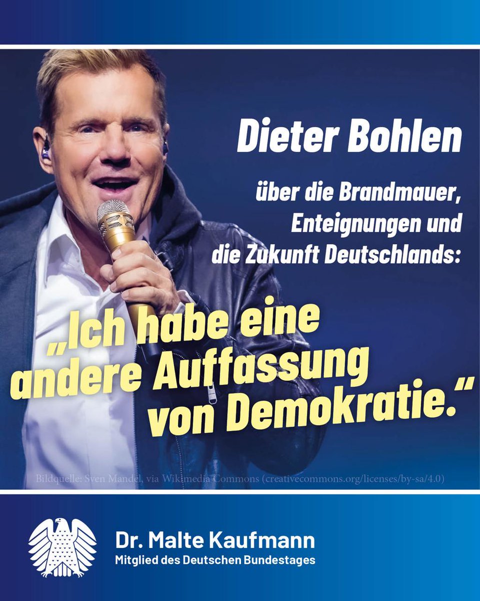 Jetzt bringt sich Dieter #Bohlen in die Debatte über Deutschlands Zukunft ein. Bohlen äußert sich über die Wirtschaft, Steuern, den Sozialstaat, die Brandmauer und die #AfD, Trump, die Ukraine, Enteignungsphantasien, Meinungsfreiheit, die politische Borniertheit unserer