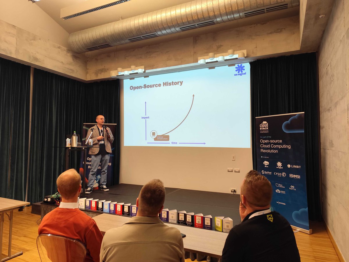 CloudStack's tweet image. In the Mercurio Room, @ussignalcom’s Alex Dietrich shares how organisations can move from closed-source to open source, using their shift to #CloudStack as the example. He highlights how teams can adjust their mindset and work effectively within the open-source support model.