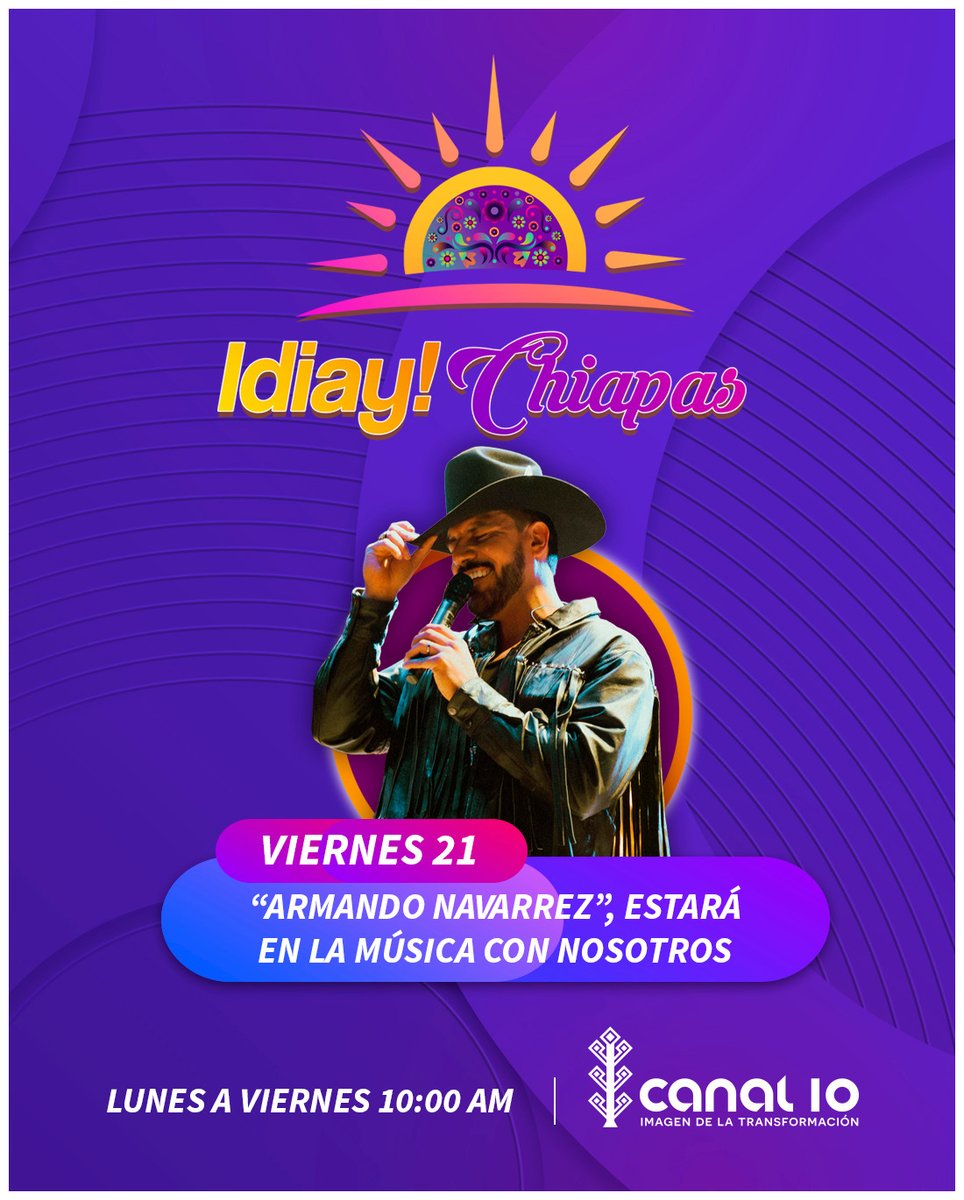 🎤✨ Este viernes prepárate para disfrutar del talento de Armando Navarrez, quien nos acompañará en el programa de revista ¡Idiay Chiapas!
Canta, baila y vive la energía de esta propuesta musical que llega para ponerle ritmo a tu mañana. 🎶
#IdiayChiapas #ArmandoNavarrez