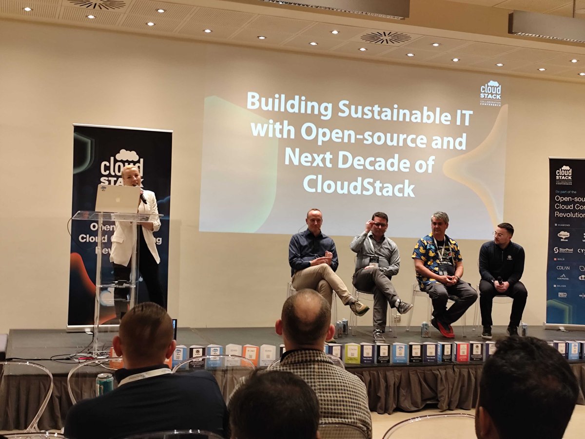CloudStack's tweet image. As #CloudStackCollab wraps up, join us for the Panel Discussion and Closing: Building Sustainable IT with Open-source and the Next Decade of #CloudStack. A forward-looking conversation on CloudStack’s future and sustainable IT strategies.