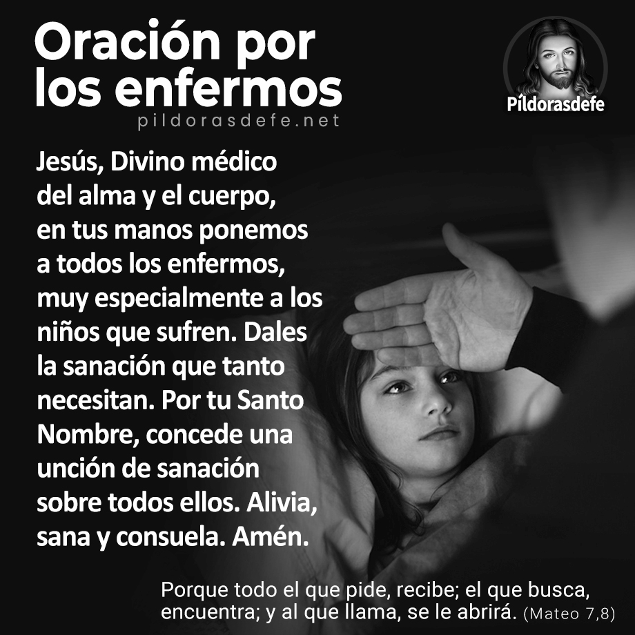 🙏 Oración por los enfermos.

Si crees que la oración tiene poder, deja tu nombre en los comentarios.

Hoy, Viernes de Pasión, estaremos orando por ti.