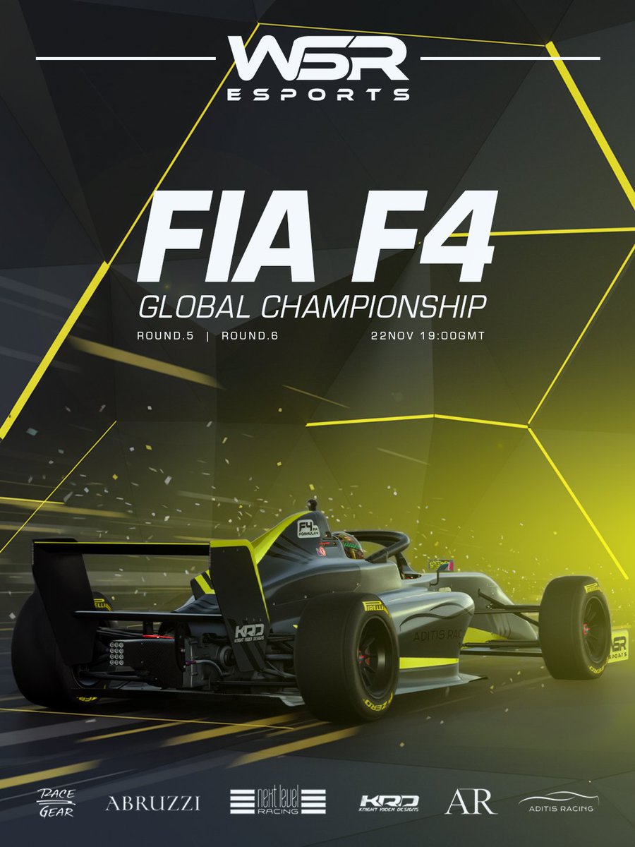 Rounds 5 and 6 of the FIA F4 Global Esports Championship are on tap this Saturday! Martin Kadlečík looks to continue on his strong form against some of the strongest contenders on the sim. Let’s go!

<a href="/iRacing/">iRacing</a> 

Partners:
<a href="/nextlvlracing/">Next Level Racing</a> 
<a href="/Abruzzionline/">Abruzzi Official</a> 
RaceGear
ADITIS Racing