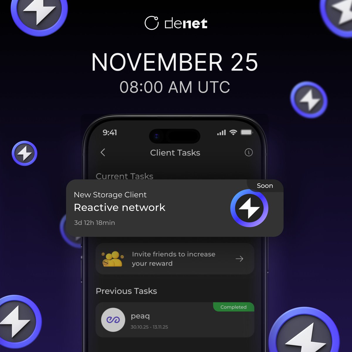 DeNetPro's tweet image. 🚀 Are you ready for the new Storage Client?

It’s already showing up in the app – the countdown is ON! ⏰

In just 3 days:
✅ Storage Client tasks go live
✅ Reward pool distribution begins

Our Storage Clients strive to ensure the security of their data using the DeNet Storage…