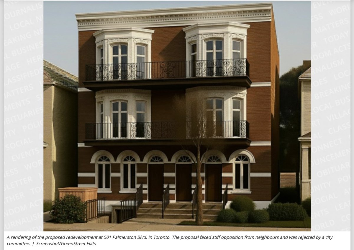 jackhauen's tweet image. Pictured: a rejected plan for an "excessive" "monstrosity" that would "destroy the character of the street."

Eleven units, a five-minute walk from Bathurst station.

#TOpoli

torontotoday.ca/local/real-est…