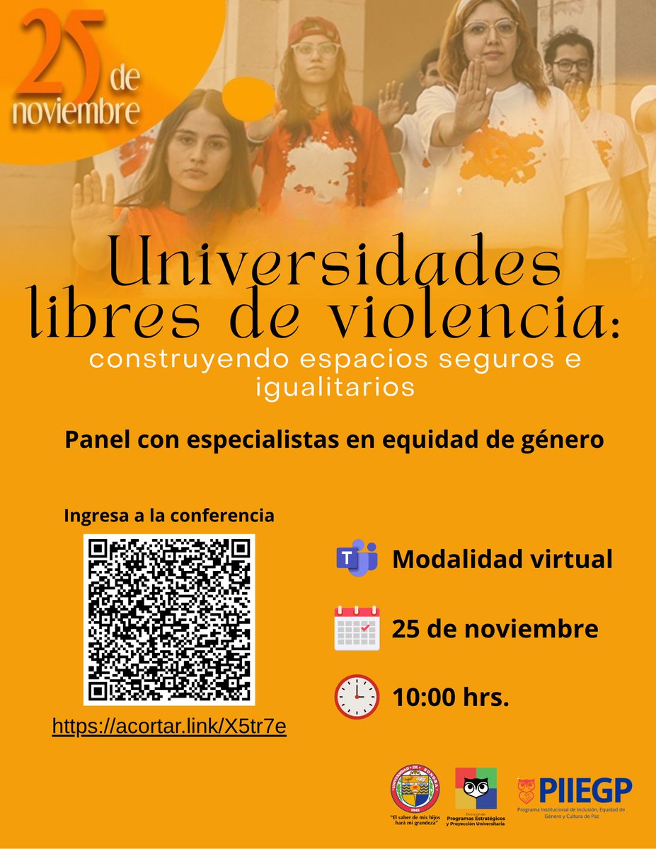 SoyUnison's tweet image. El Programa de Inclusión, Equidad de Género y Cultura de Paz invita al panel &quot;Universidades libres de violencia: construyendo espacios seguros e igualitarios&quot; que se realizará el 25 de noviembre a las 10:00 horas, en modalidad virtual: tinyurl.com/mr26pr8v
#25N