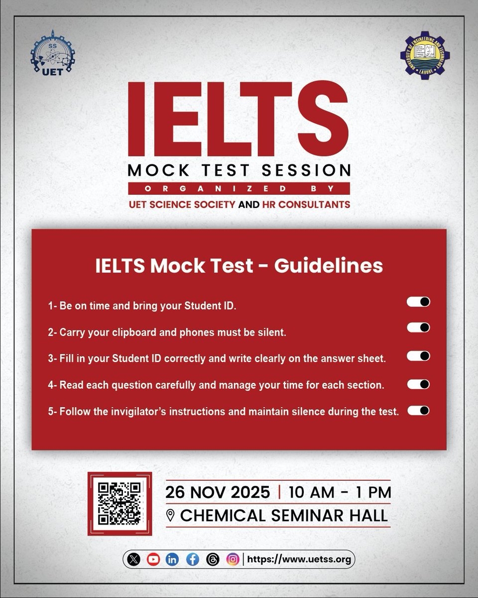 UET_SS's tweet image. Dreaming of studying abroad? Worried about IELTS? Join UET Science Society&apos;s mock test! Experience real test conditions &amp;amp; boost confidence. Register now! 
forms.gle/CAZ9euBiCh2D2s…

#uetss #uet #hrconsultants #sciencesociety
#ielts #ieltspreparation #mocktest #uetstudents