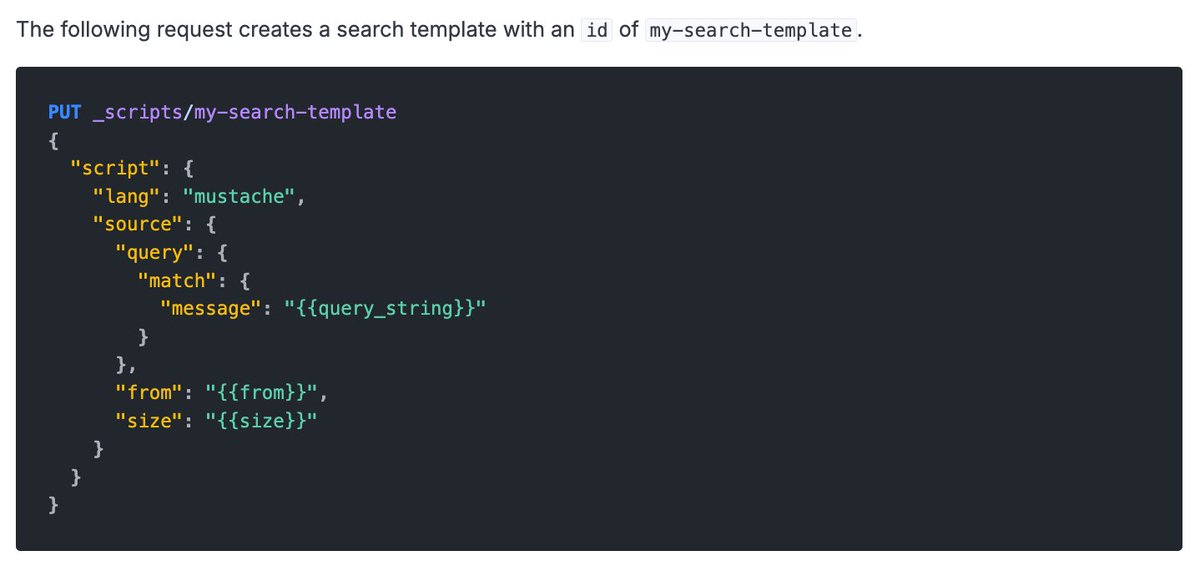 elastic_devs's tweet image. Search templates are a super underutilized feature in #Elasticsearch. They give AI agents guardrails, reusable logic and predictable search behavior. You only need to define a template once and let your agent fill in the params. 

The result: Precise search capabilities with high…