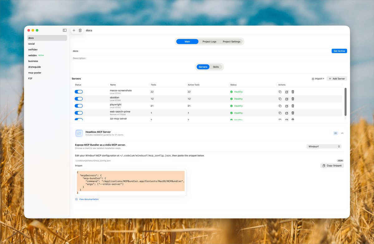 selfhosted_ai's tweet image. Since @antigravity is rebranded windsurf, it&apos;s easy to add #MCPbundler. Edit raw JSON MCP config &amp;amp; paste windsurf config from MCPbundler.