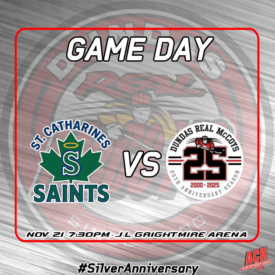 DundasRealMcCoy's tweet photo. The Dundas Real McCoys look to be a little devilish tonight when the St. Catharines Saints make their first ever visit to the J.L. Grightmire Arena.
Bring your cheers, your chants, and maybe a cowbell or two.
Puck drops on the action at 7:30pm.
#ACHL #AllanCupHockey #HamOnt https://t.co/6fCFdMcoTe