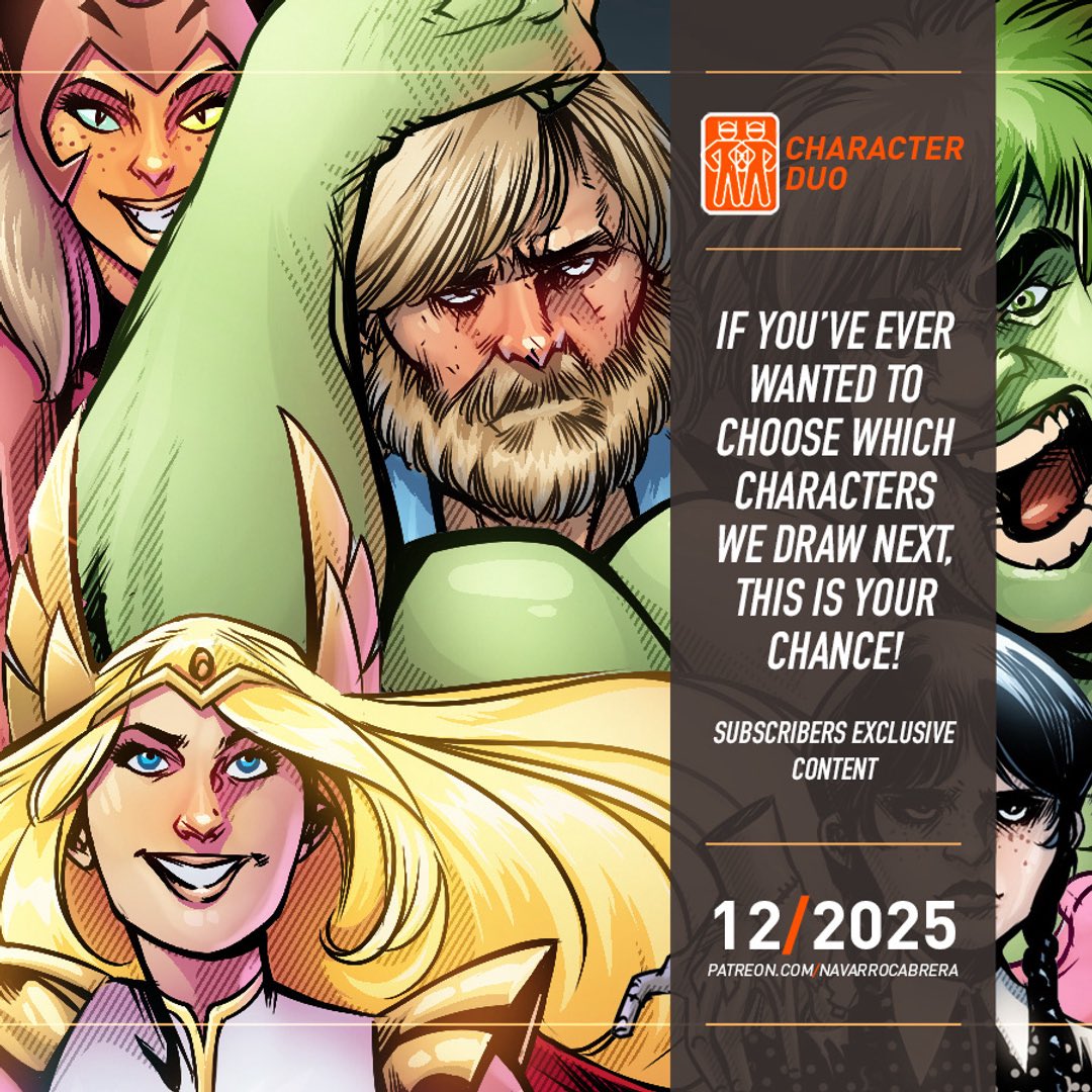If you’ve ever wanted to choose which characters we draw next, this is your chance!
We’ve just opened two exclusive polls where our subscribers will decide the characters we’ll illustrate next month for our Single Character and Character Duo categories.
➡️Patreon.com/NavarroCabrera