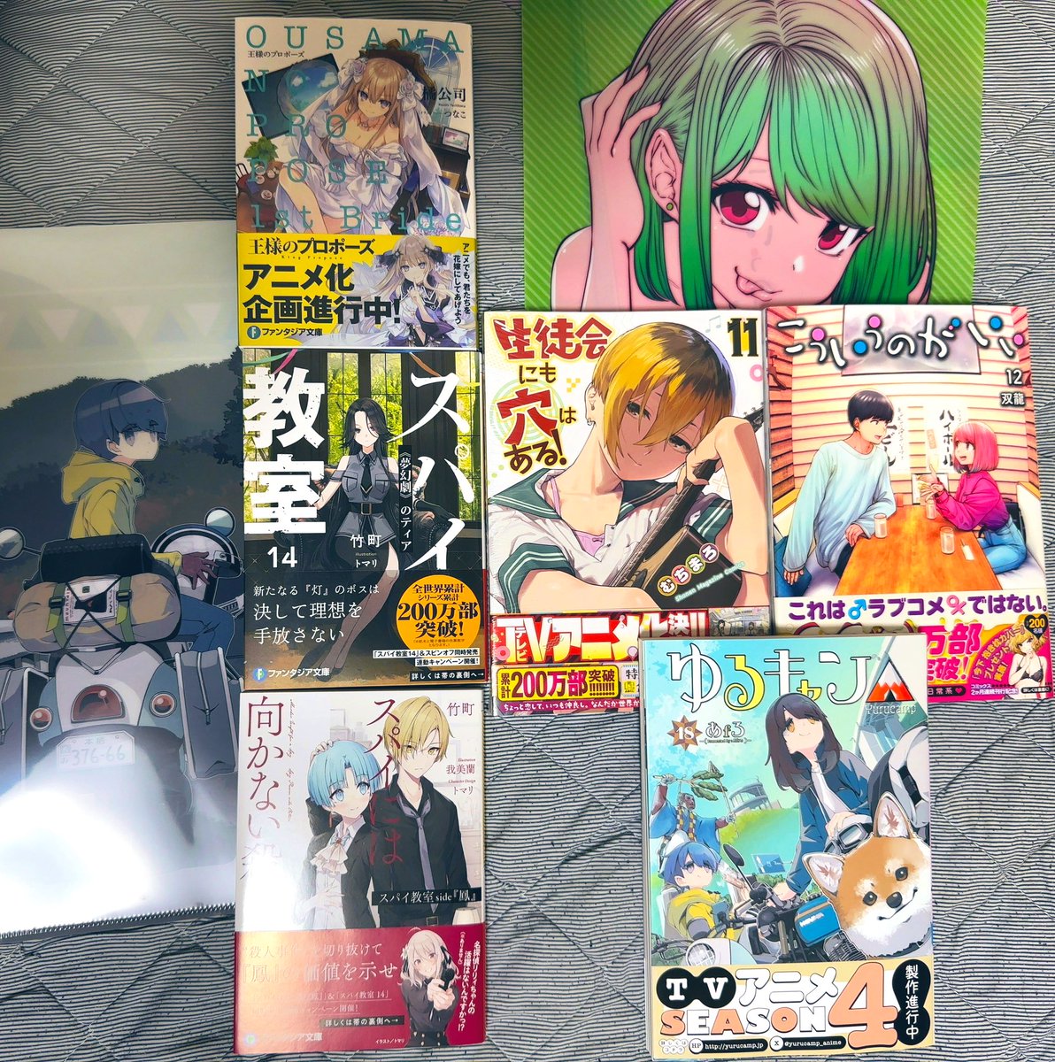 買ってきたもの(*≧∀≦*)

《ラノベ》
・スパイ教室14
・スパイ教室 side 『鳳』
・王様のプロポーズ 1st Bride

《漫画》
・こういうのがいい12
・生徒会にも穴はある！11
・ゆるキャン△18