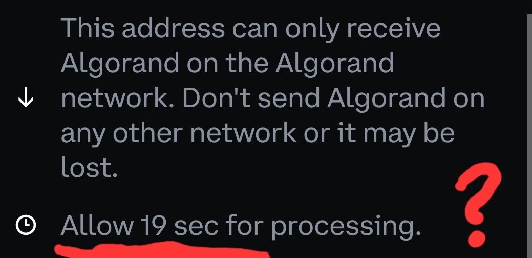 EldarDRM's tweet image. Can someone explain to me, as if I&apos;m 5 years old, why the processing time on @coinbase is showing slower for $ALGO than for $SOL, even though Algorand has instant finality and Solana doesn&apos;t? 

In practice (my experience) when I send $ALGO or $USDC via Algo rails it&apos;s 4 sec max.