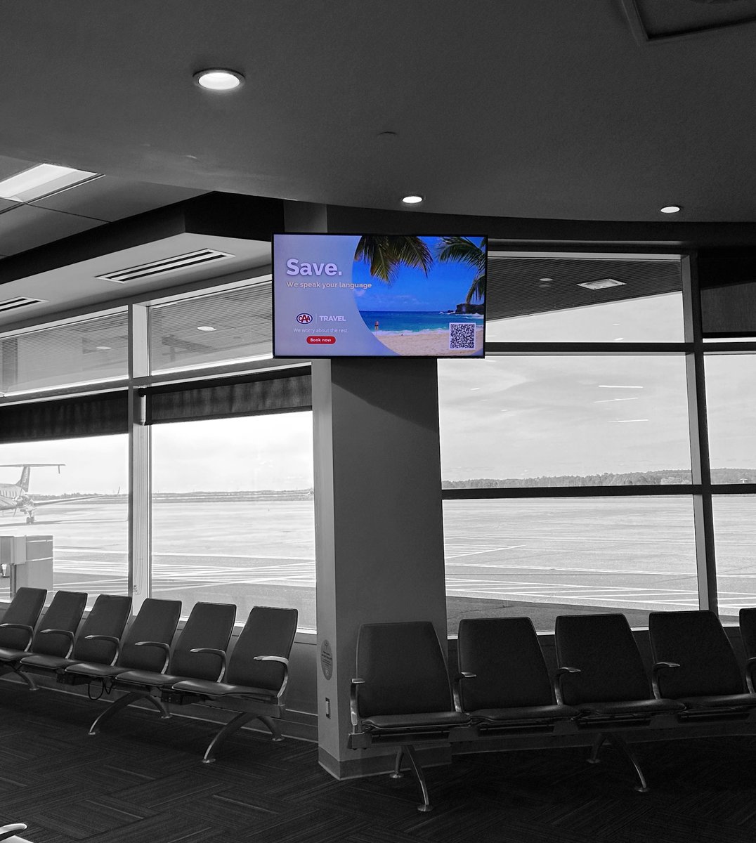 AbconMedia's tweet photo. Our CAA Travel Insurance departure lounge digital screen takeover is live at Greater Sudbury Airport ✈️
Bringing a little sunshine (and peace of mind) to the departure lounge. 🌴 https://t.co/CklEcCUihx