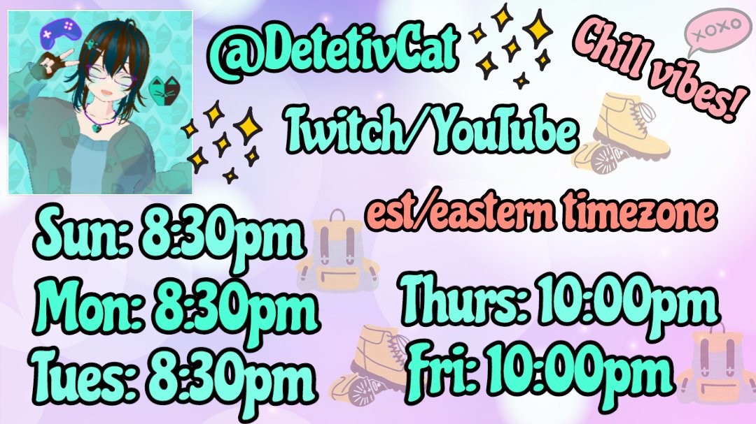 DetetivCat's tweet image. Meowdy! Just a chill variety streamer on twitch/YT. Currently working through a Rune factory game &amp;amp; Simon the sorcerer: origins. Sometimes play random games/art activities! Streaming Sun-Tues 8:30pm est &amp;amp; working up to addin Thurs/Fri 10pm est. #vtuber #envtuber #chillvtuber