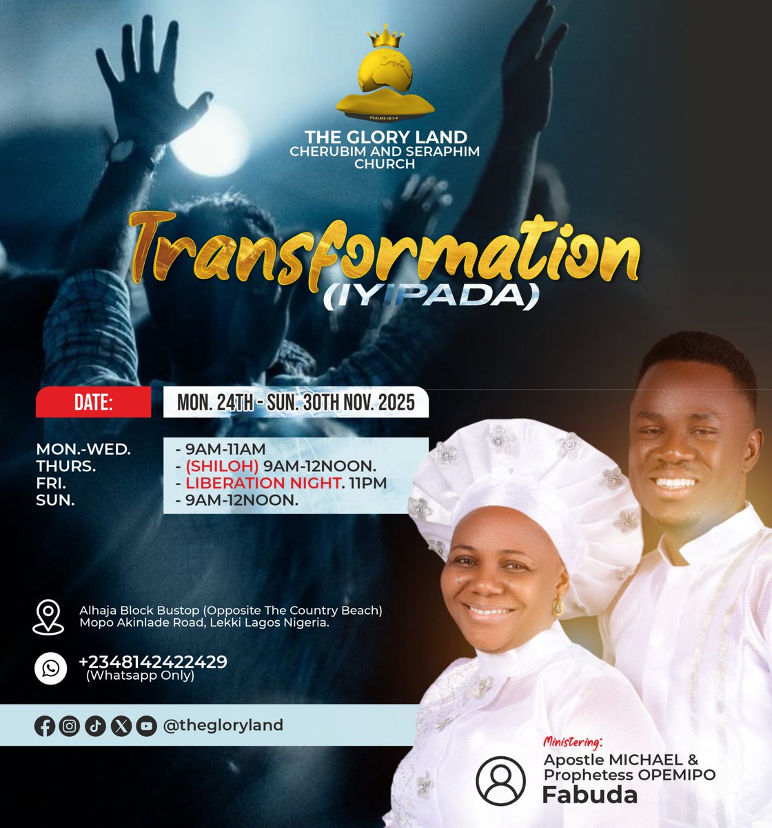 thegloryland's tweet photo. 7 Days of TRANSFORMATION
Join Us!

But we all, with open face beholding as in a glass the glory of the Lord, are CHANGED into the same image from glory to glory, even as by the Spirit of the Lord. 2 Cor. 3:18. https://t.co/7zwGCkf4os