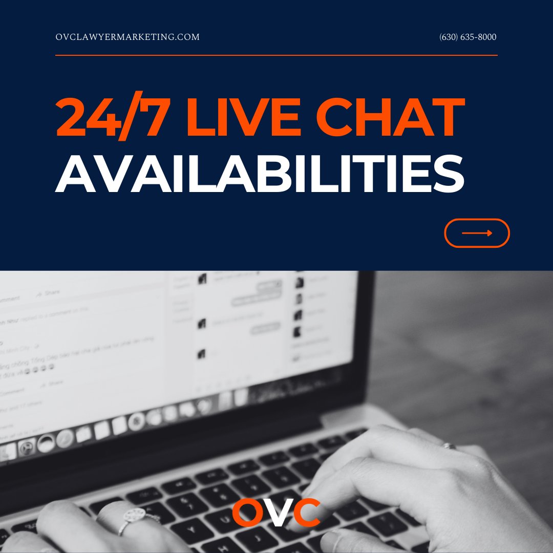 OVCMarketing's tweet image. Live chat interactions on your firm&apos;s site can help turn leads into clients.

Learn more about the benefits of Click-to-Chat services by calling (630) 635-8000 or visiting: bit.ly/2JCZ5m8

#WeKnowLawyerMarketing #ClicktoChat