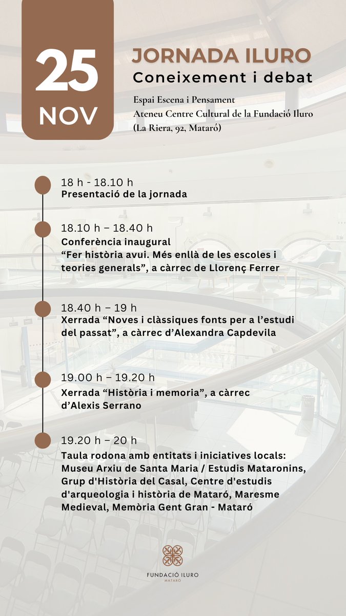 acmaresme's tweet image. I Jornada Iluro. Coneixement i debat
 👂En representació de l&apos; #Arxiu hi participarà @AlexisSerranoMe 
🧫Espai Escena i Pensament – Ateneu Centre Cultural @FundacioIluro #Mataró
📅Dimarts 25 de novembre de 18 a 20 h
Més informació a:
ilurocultura.cat/product/jornad…
#XAC #PaisArxius