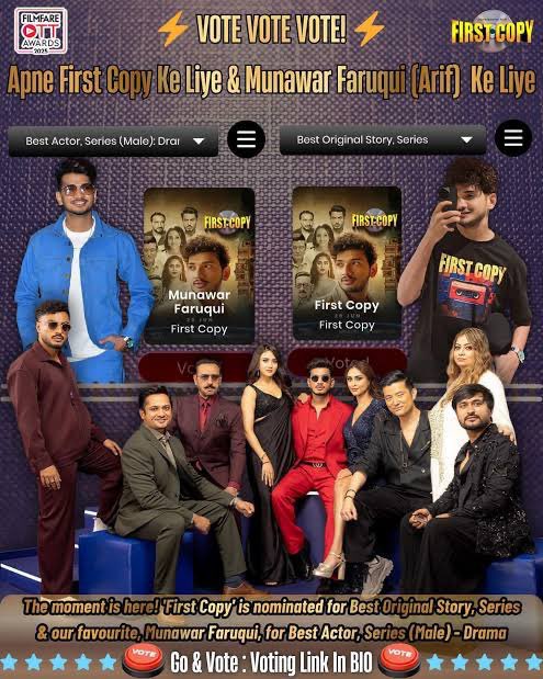 PastelWhirl_'s tweet image. ·Vote Reminder ··✦

Reminding you all again —
Vote #MunawarFaruqui (Best Actor–Drama)
&amp;amp; #FirstCopy (Best Story/Series) 🖤🔥

🚨 Voting closes on 24 Nov!
Link: filmfare.com/awards/filmfar

♡ Vote now #MKJW &amp;amp; bring the 𝗙𝗶𝗹𝗺𝗳𝗮𝗿𝗲 𝗢𝗧𝗧 award to dongri! 
☆