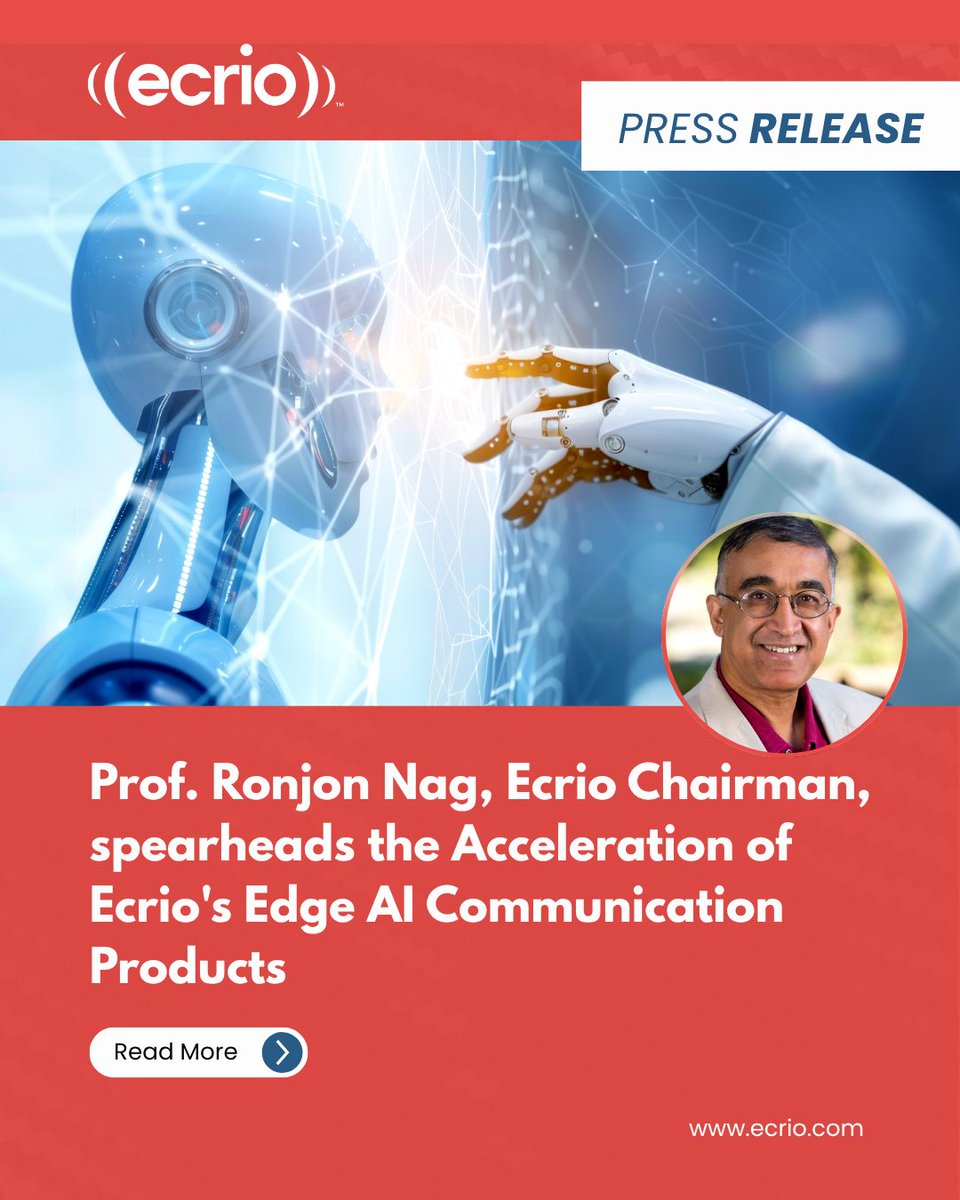 EcrioSolutions's tweet image. Press release: Under the leadership of Prof. @RonjonNag, our Chairman, @EcrioSolutions is accelerating the development of intelligent Edge AI communication platforms that deliver real-time, secure, and autonomous decisioning where it matters most.

ecrio.com/press-releases…