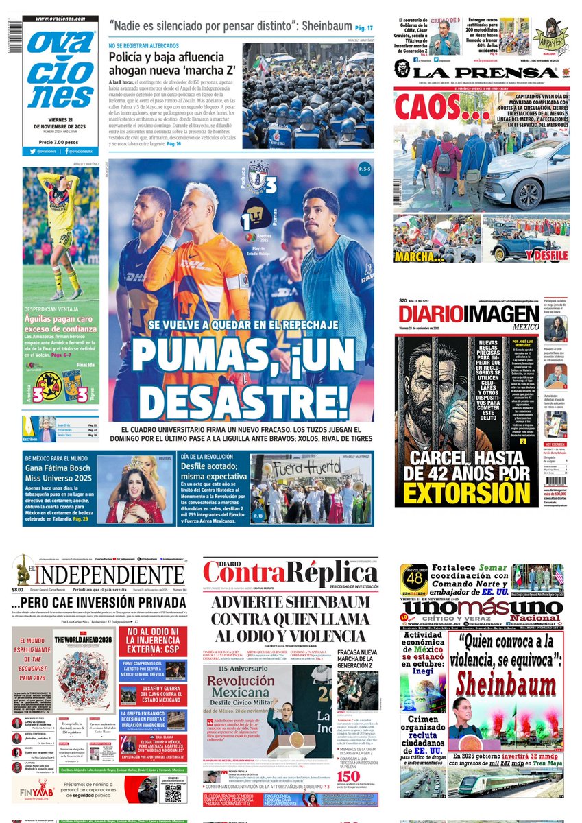 castroclemente's tweet image. En #Portadas
#PrimerasPlanas 
- Atorón de economía mexicana
- De kínder modelo a huachitunel 
- Se equivoca quién convoca a la violencia: Sheinbaum 
- Fátima Bosch es #MissUniverse  
Hay #monos q se pintan solos 
EsTT:  Revolución Mexicana 

#TromposyPirinolas
#FelizViernes