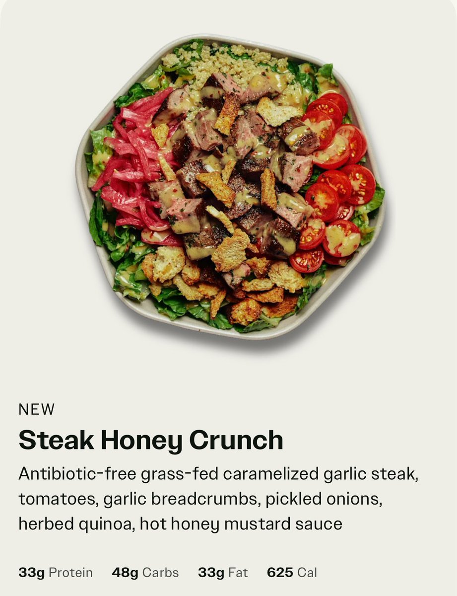 JonnyNemo's tweet image. For those that want a more reasonable amount of protein and love crunch, we also launched the Steak Honey Crunch bowl this week. 

Featuring our antibiotic free, grass fed, grass finished steak and our signature Hot Honey Mustard Sauce