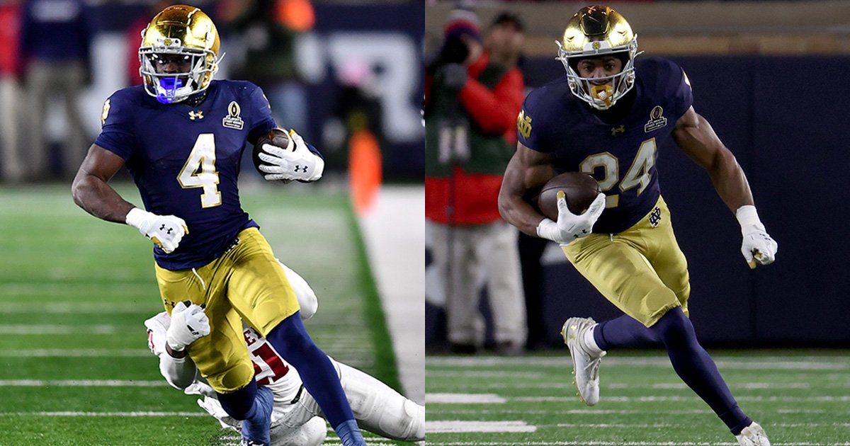 nd_winencheese's tweet photo. Jeremiyah Love and Jadarian Price will take the field at Notre Dame Stadium tomorrow for what is likely their last time 😭☘️

Thank you for making Notre Dame great ☘️ https://t.co/FnpGwD9t3S