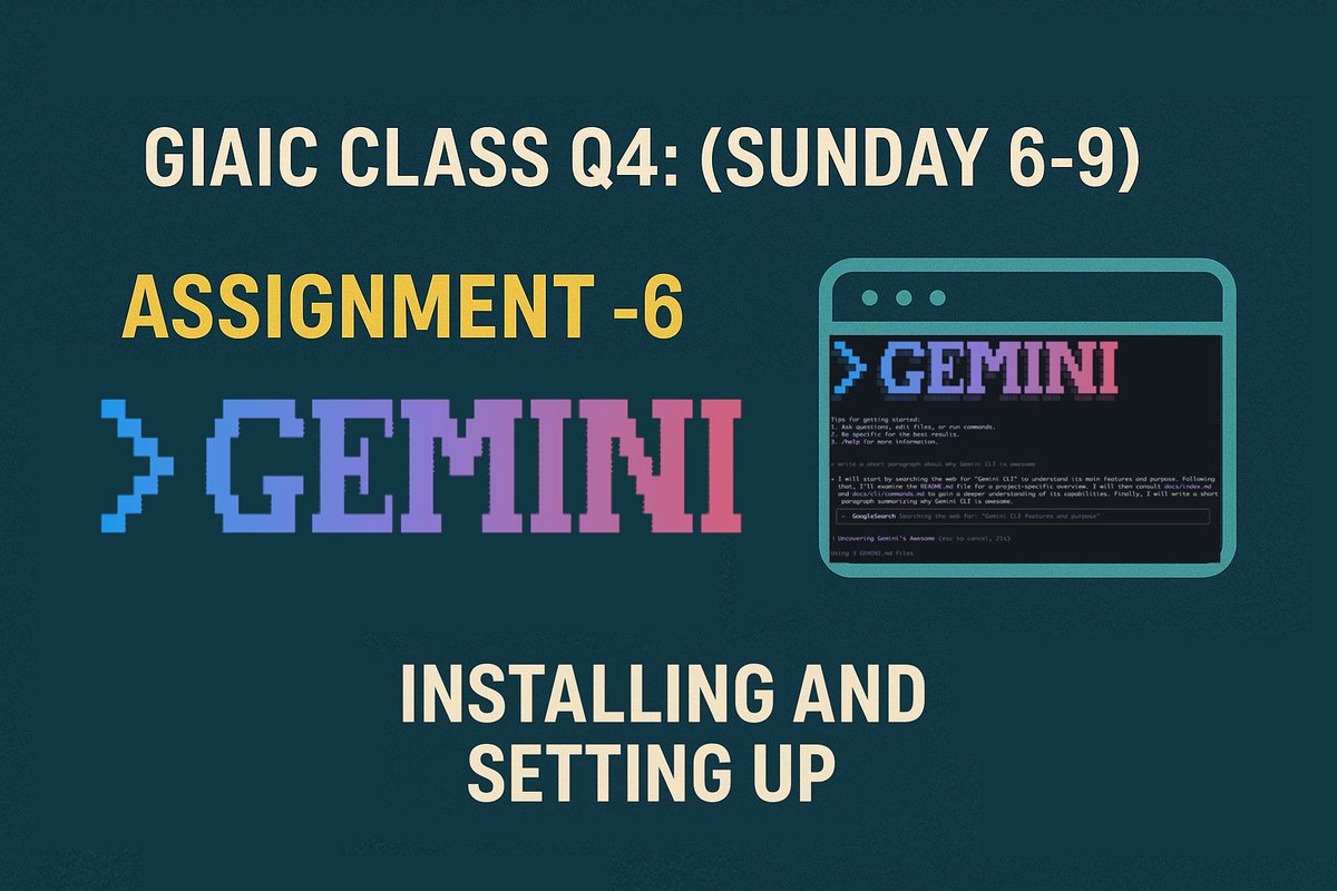 Mansoor2520's tweet image. 🎥 GIAIC Class Q4: (Sunday 6-9)  
Assignment-6  
In this class, we learned how to install and set up **Gemini CLI**, exploring basic commands and preparing it for AI projects. 

@0xAsharib @itxx_naeem
#AI #Python #GeminiCLI #GIAIC