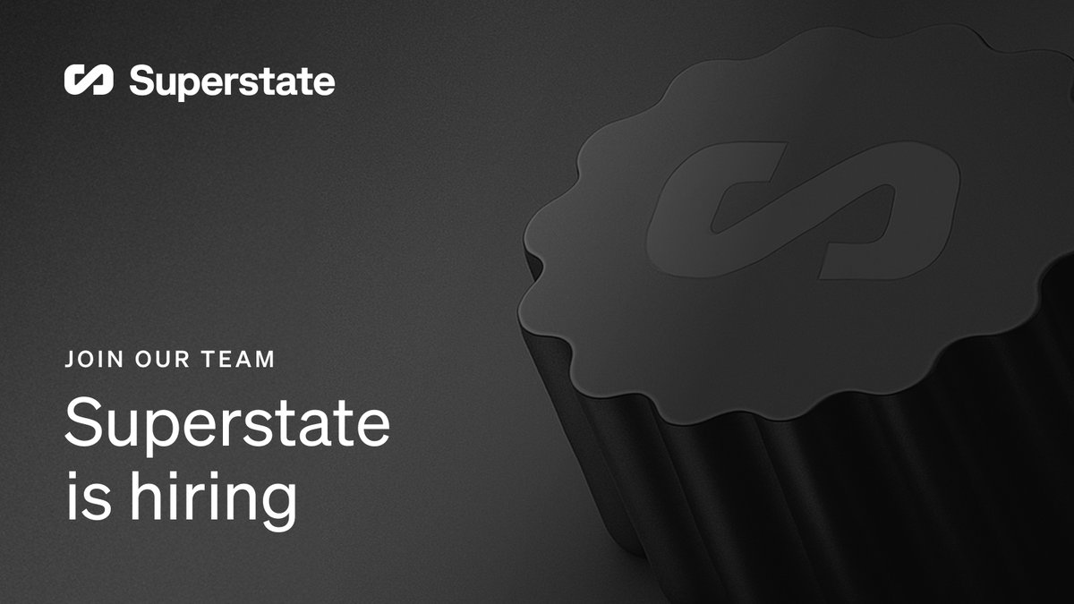 Superstate is hiring! 

Join one of the best teams in tokenization: 

➕ Senior Product Designer
➕ Fund Ops Associate
➕ Multiple BizDev Roles
➕ Multiple Engineering Roles

Learn more and apply: jobs.lever.co/superstate