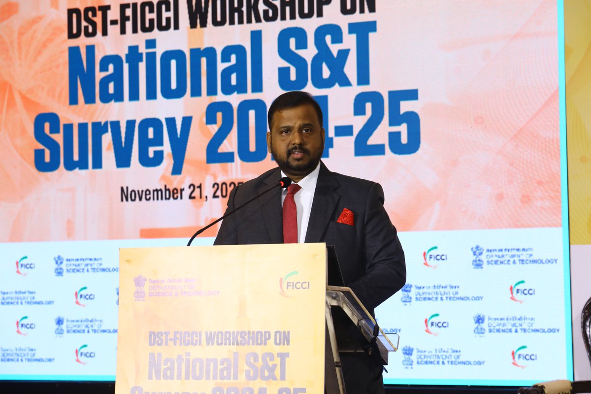 ficci_india's tweet image. Speaking at the DST-FICCI Workshop on National S&amp;amp;T Survey 2024-25 in Chennai, Mr Bhupesh Nagarajan, Co-Chair, FICCI Tamil Nadu State Council and CMD, Indira Group of Companies, said, “Initiatives like this workshop on the National Survey on S&amp;amp;T is extremely important, not only…