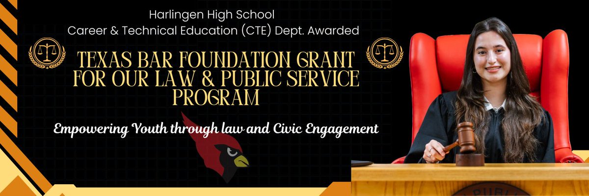 <a href="/HarlingenHS/">HHS Cardinals</a> <a href="/HarlingenCISD/">HCISD</a> <a href="/celiamuniz2/">Celia Muniz</a> HHS CTE awarded the Texas Bar Foundation Grant.  #WeAreHarlingenCardinal
