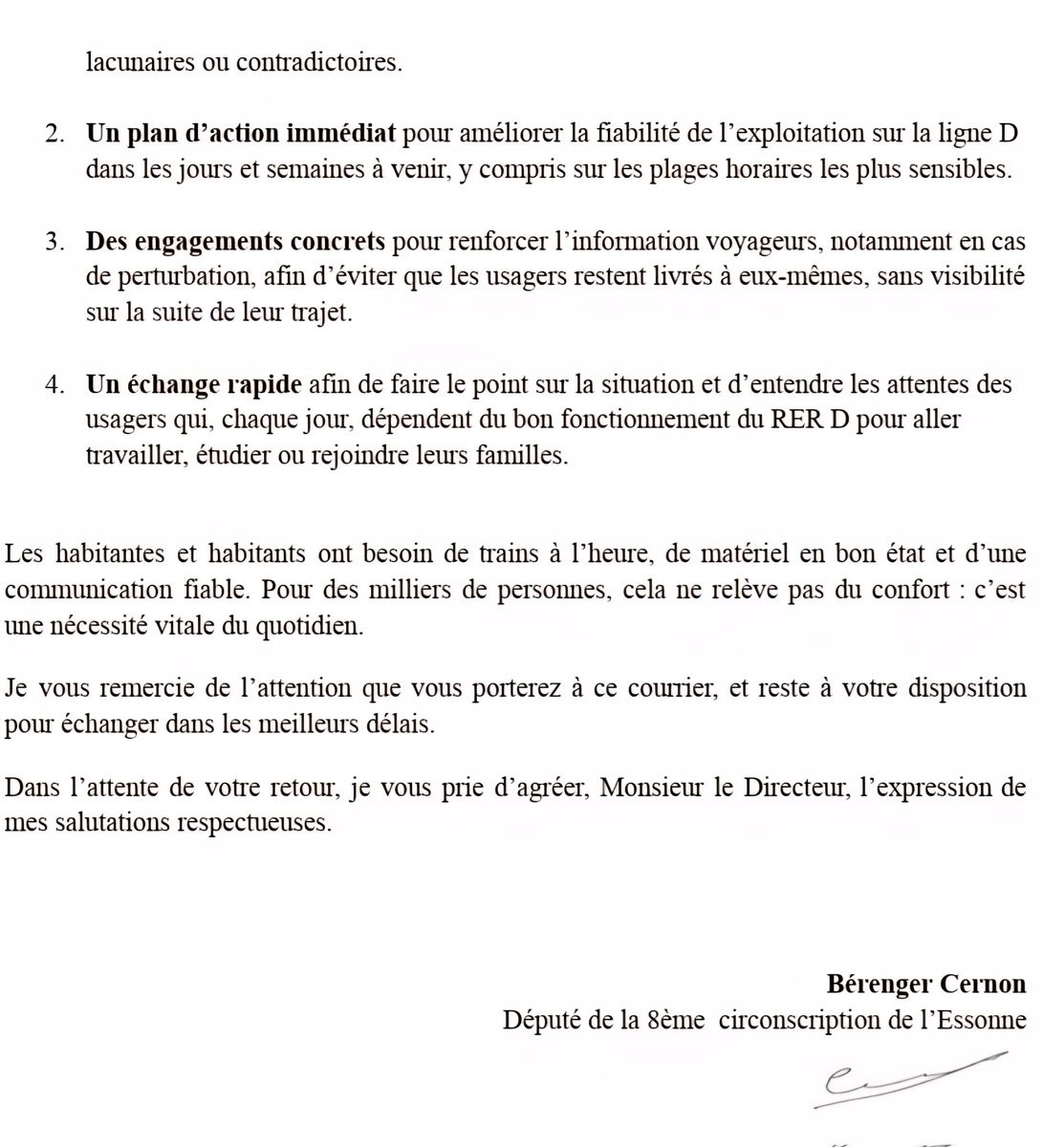 La situation sur le #RerD est insupportable depuis plusieurs semaines et en particulier depuis lundi. Les usagers ont besoin de trains à l’heure, de matériel en bon état et d’une communication fiable. Cela ne relève pas du confort : c’est une nécessité vitale du quotidien.