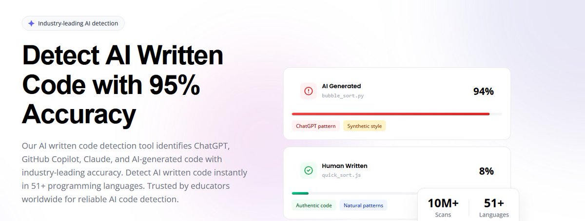 codequiry's tweet image. 🚨 70% of CS students are using ChatGPT for their code assignments—and most tools miss it.

Meet our AI Detector: Spot AI-generated code in seconds.
🔍 See it in action →youtu.be/Cz2JWoF_wHU #CSEd #CSEducators #CSClassroom #CSTeacher #computinged