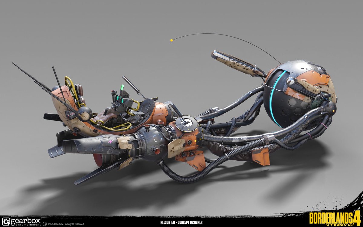 ntai_art's tweet photo. Gyrosled - vehicle design for Borderlands 4!

Art Director: Max Davenport

#borderlands #borderlands4 #artofborderlands4 #gameart #gamedev #conceptart #conceptdesign #scifiart #cyberpunk #videogames #hovercraft #spaceship #vehicledesign #hardsurface #starwars #podracer https://t.co/TM2CTtDpWP