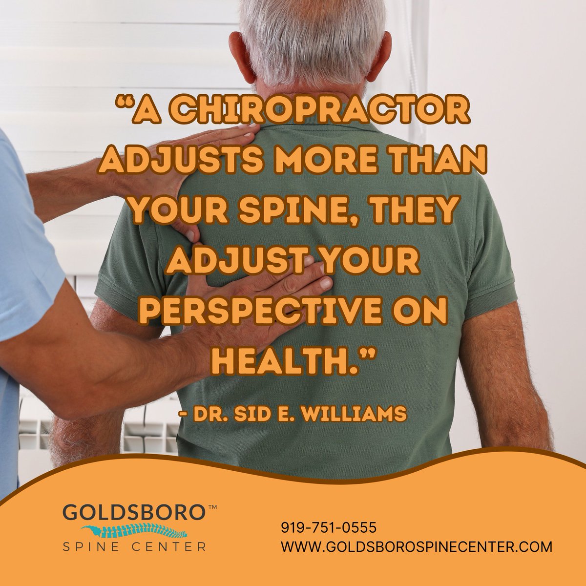 GoldsboroSpine's tweet photo. “A chiropractor adjusts more than your spine, they adjust your perspective on health.”

☎️ 919-751-0555
💻 https://t.co/StPK376ZkU
#goldsborospinecenter 
#spinalalignment 
#health
#healthandwellness 
#chiropractic 
#chiropractor   
#spine https://t.co/fVKFfbpixW