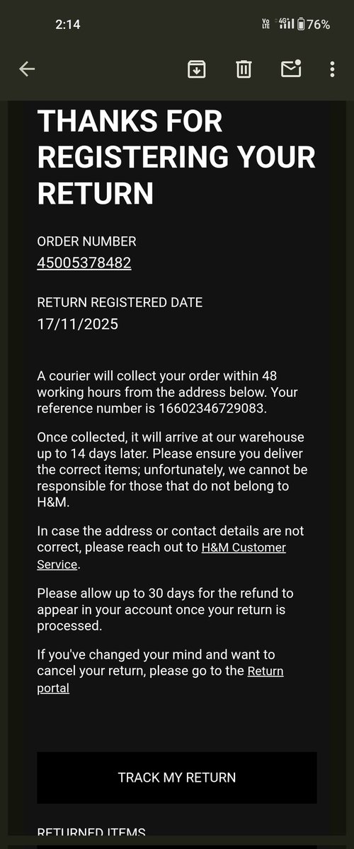 Sonal_raii's tweet photo. @hm I initiated a return on 17th November, and was told the pickup would happen within 48 hours. It's now 21st November, and the product still hasn't been picked up, and I haven't received any updates. Please provide an update asap and compensate for the inconvenience caused. https://t.co/S36BxWW65W