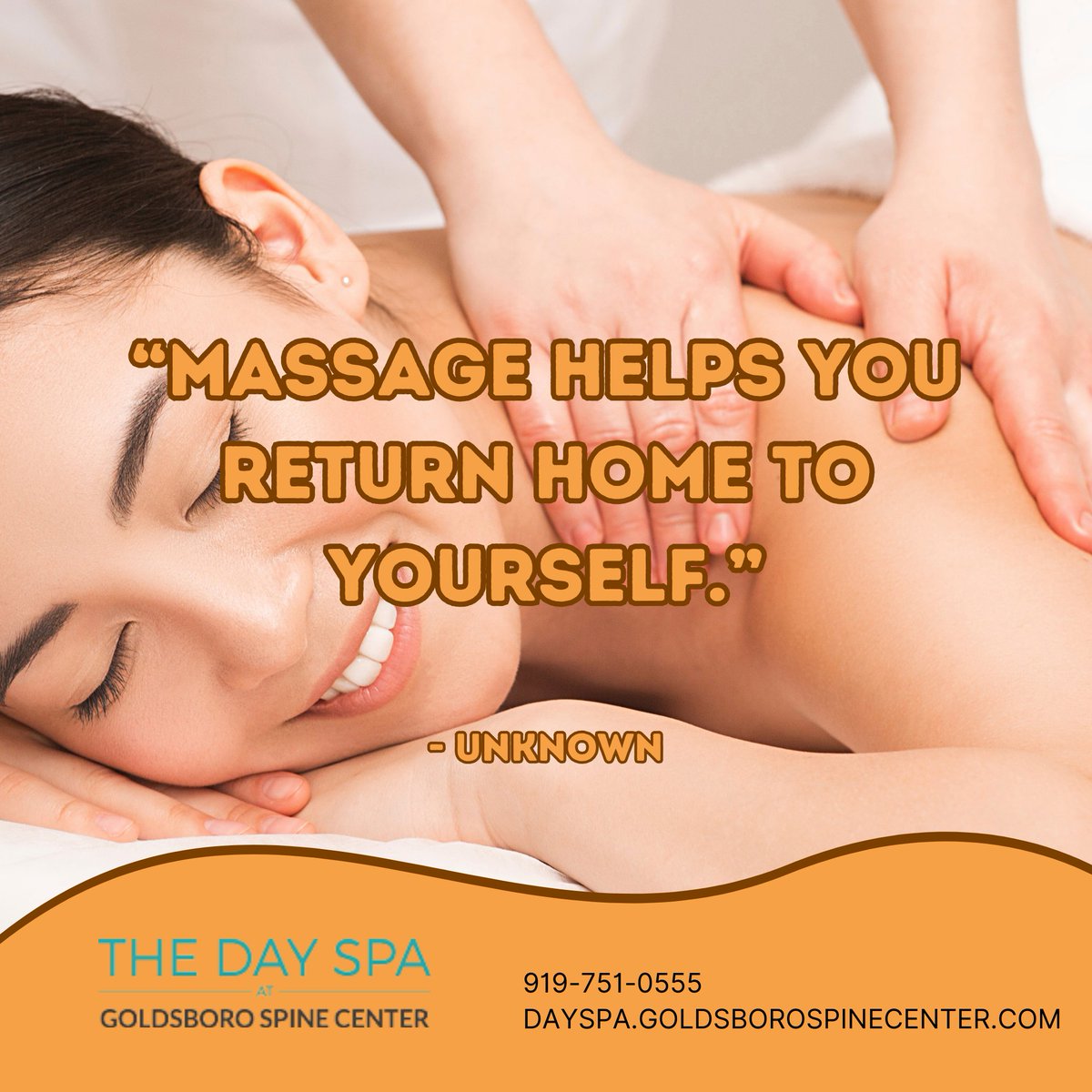 dayspagsc's tweet photo. “Massage helps you return home to yourself.”

☎️ 919-751-0555
💻 https://t.co/1jcwid1mch
#spaday
#spa
#dayspaatthegoldsborospinecenter
#promo
#massage
#massagetherapy
#booknow https://t.co/b6o6lgU5vH