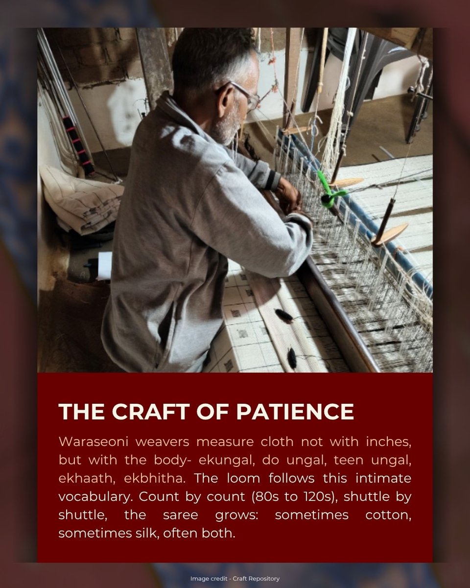 dchandlooms01's tweet image. From the banks of the Wainganga, where looms have inhaled centuries, each shuttle moves like a heartbeat carrying stories too old for ink.
#DChandlooms #MinistryofTextiles #vocalforlocal #swadeshi #waraseoni #madhyapradesh #sarees #gitag #handlooms #textiles #sareedraping #weave