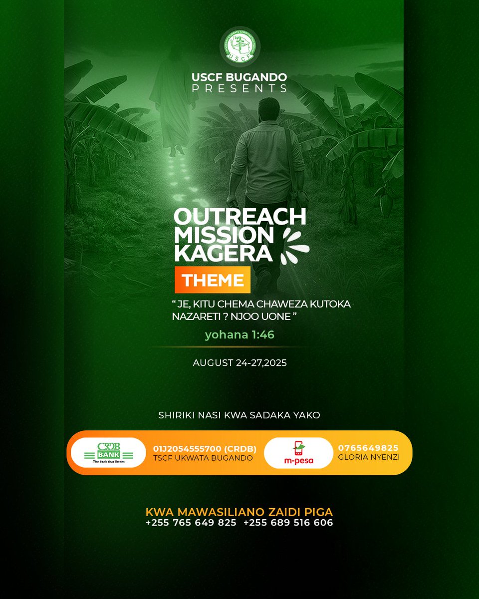 HapuMabula's tweet photo. This is my recent design for USCF Bugando .A project we successfully completed for the Outreach Mission Kagera. 🔥

The mission took place from August 24–27, 2025, and it was truly a transformative experience for everyone who took part.

Inspired by the theme:
“Can anything good come out of Nazareth? COME AND SEE!” — John 1:46

I’m proud to have contributed visually to a mission that touched lives, inspired faith, and strengthened communities. 🙌💚

For More impactful designs don't hesitate to message me 

+255 753 657 829
Charlesmabula257@gmail.com 
Dar es salaam