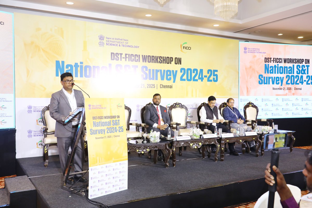 ficci_india's tweet image. Dr. Arvind Kumar, Advisor and Head of the National Science, Technology &amp;amp; Management Information System (NSTMIS) at DST, in his address, urged industrial groups to actively contribute data, emphasizing that higher response rates and greater data accuracy are crucial for the…