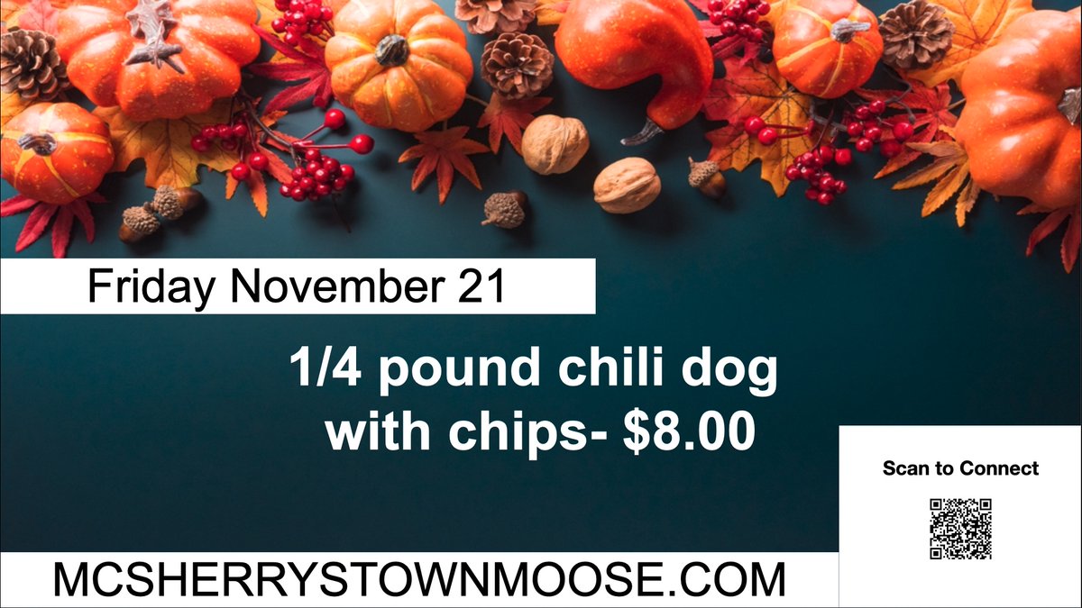 MooseLodge720's tweet image. Chili Dog Friday!
¼ lb Chili Dog w/chips – $8.00
McSherrystown Moose | #ChiliDog #MooseEats