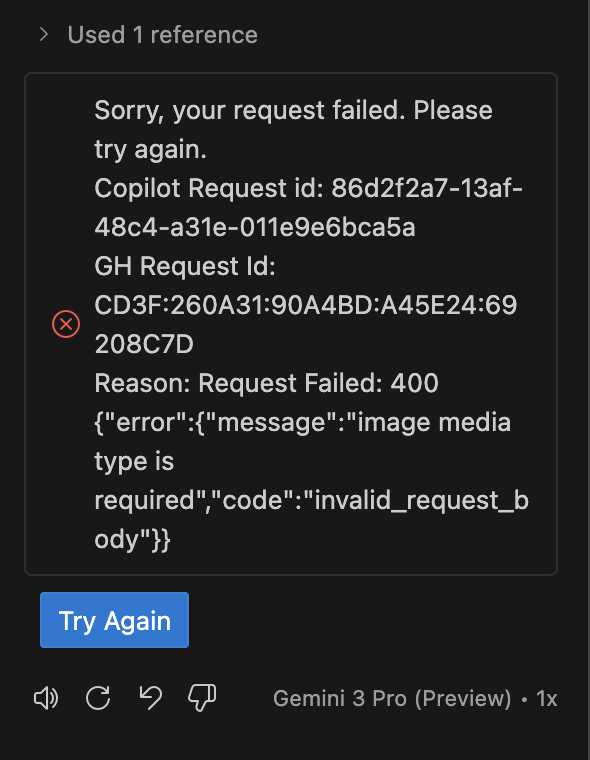 sinecanswork's tweet image. Gemini 3 is great! Only if it works... 

I love these screens in VS Code. 

I really cannot be the only one having these issues in VsCode. Such a terrible experience to use this tool lately!

#VsCode #VisualStudioCode #Microsoft @code
