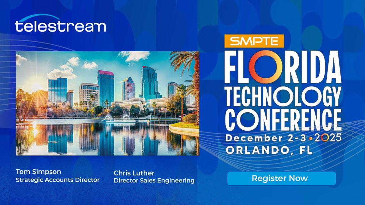 Telestream's tweet image. 🎥✨ We’re excited to share that we’ll be attending the SMPTE Florida Technology Conference on December 2–3 in Orlando, FL!

📍 Orlando, Florida
📅 December 2–3
👋 Come say hello!

#SMPTEFlorida #TechConference #BroadcastTech