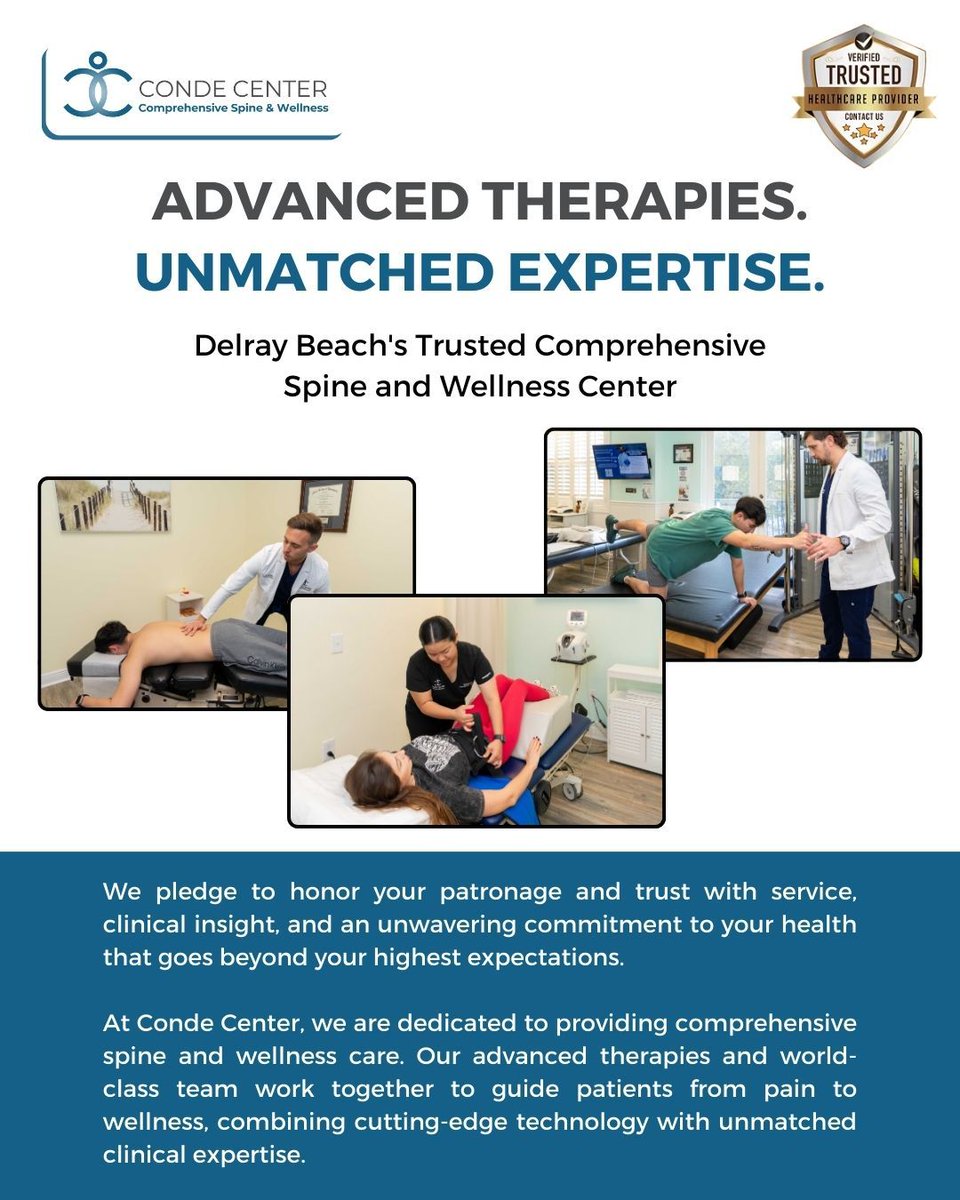 thecondecenter's tweet image. Our mission: to guide you from pain to wellness.
With cutting-edge technology and a world-class team, we deliver personalized care that goes beyond expectations—so you can get back to living your best life. ✨ 

#CondeCenter #SpineHealth #YourHealthOurMission #ChiropracticCare