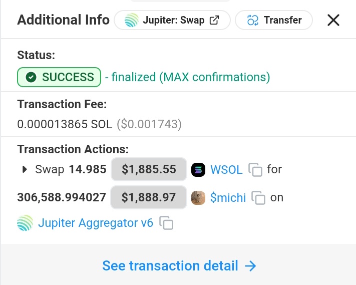 This wallet in 1 week accumulated $18k worth of $michi The wallet