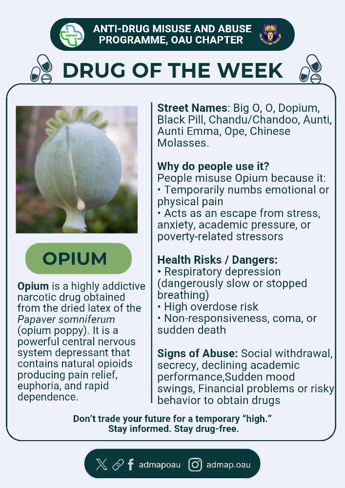 admapoau's tweet photo. Opium isn’t a “vibe,” it’s a trap.

It drains your energy, your focus, and can affect your future negatively.
Protect your peace. 💚

#StayDrugFree https://t.co/pxtIRAJfsD