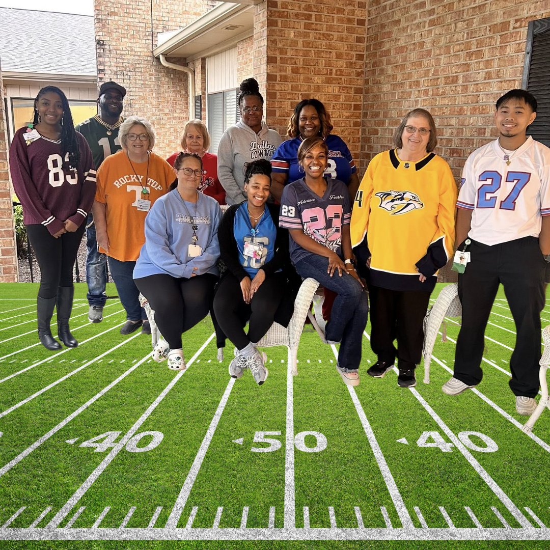 Smyrna Care Center showed their team spirit and love of football by wearing their favorite football jersey to work. 

Everyone may support different football teams, but the individuals working at Smyrna Care Center unite to make a winning team for our residents.