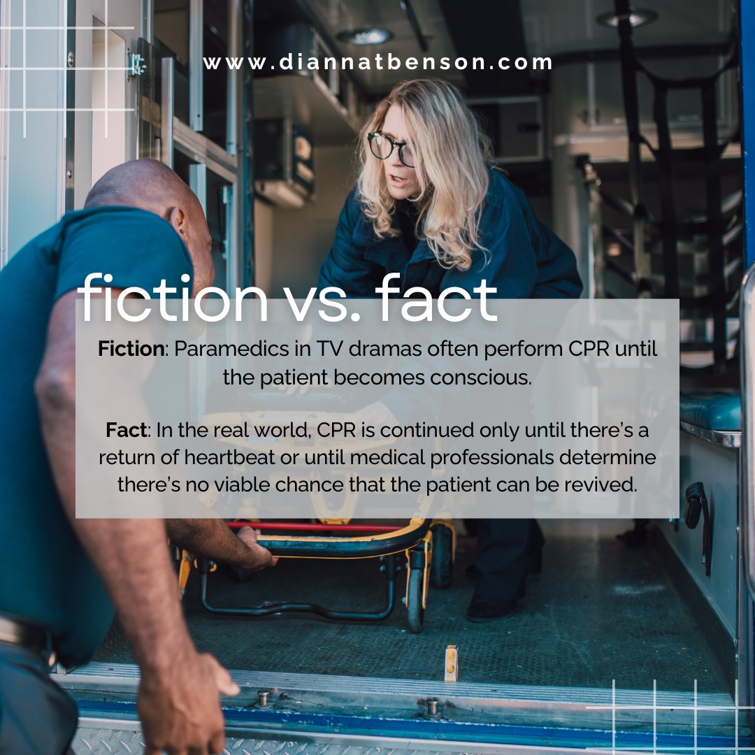 I know you know this, but what we see on screen isn’t always how things happen in the real world. As an EMT (and a former Haz-Mat and FEMA operative), I’ve seen this firsthand. What other medical misrepresentations have you seen on tv or in the movies?

#FictionVsFact #amwriting