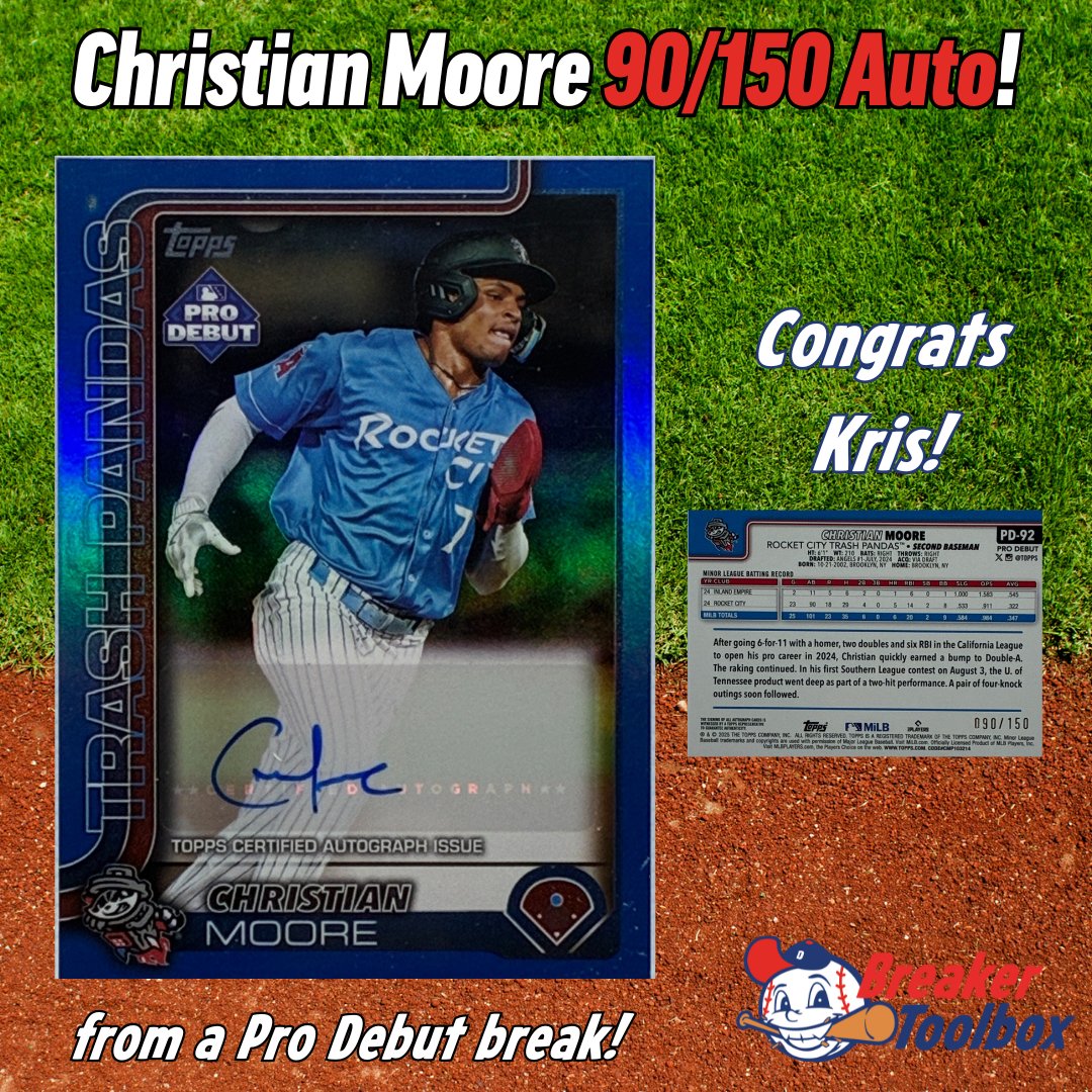 BreakerToolbox's tweet image. Christian Moore auto /150 from a Topps Pro Debut break! Congrats Kris!

#baseballcards #cardbreaks #topps #prodebut #thehobby
